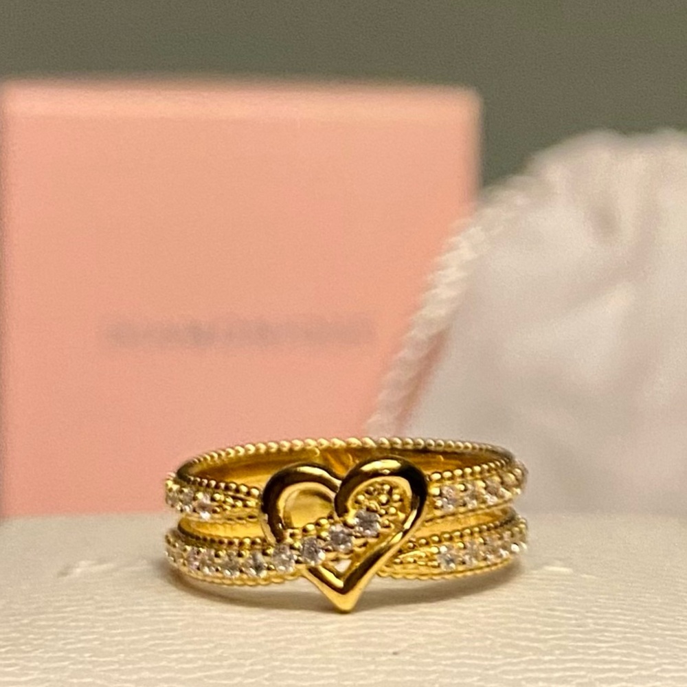 🌹🍃New 14k Yellow-Gold Plated Diamonique “Sparkling Crossover Heart” CZ Ring🍃🌹